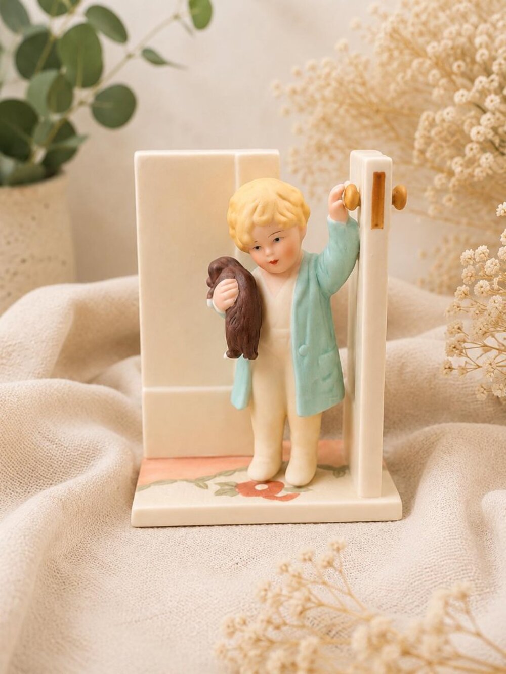 Bessie Pease Gutmann Good Morning Figurine, Vintage Porcelain Child & Puppy